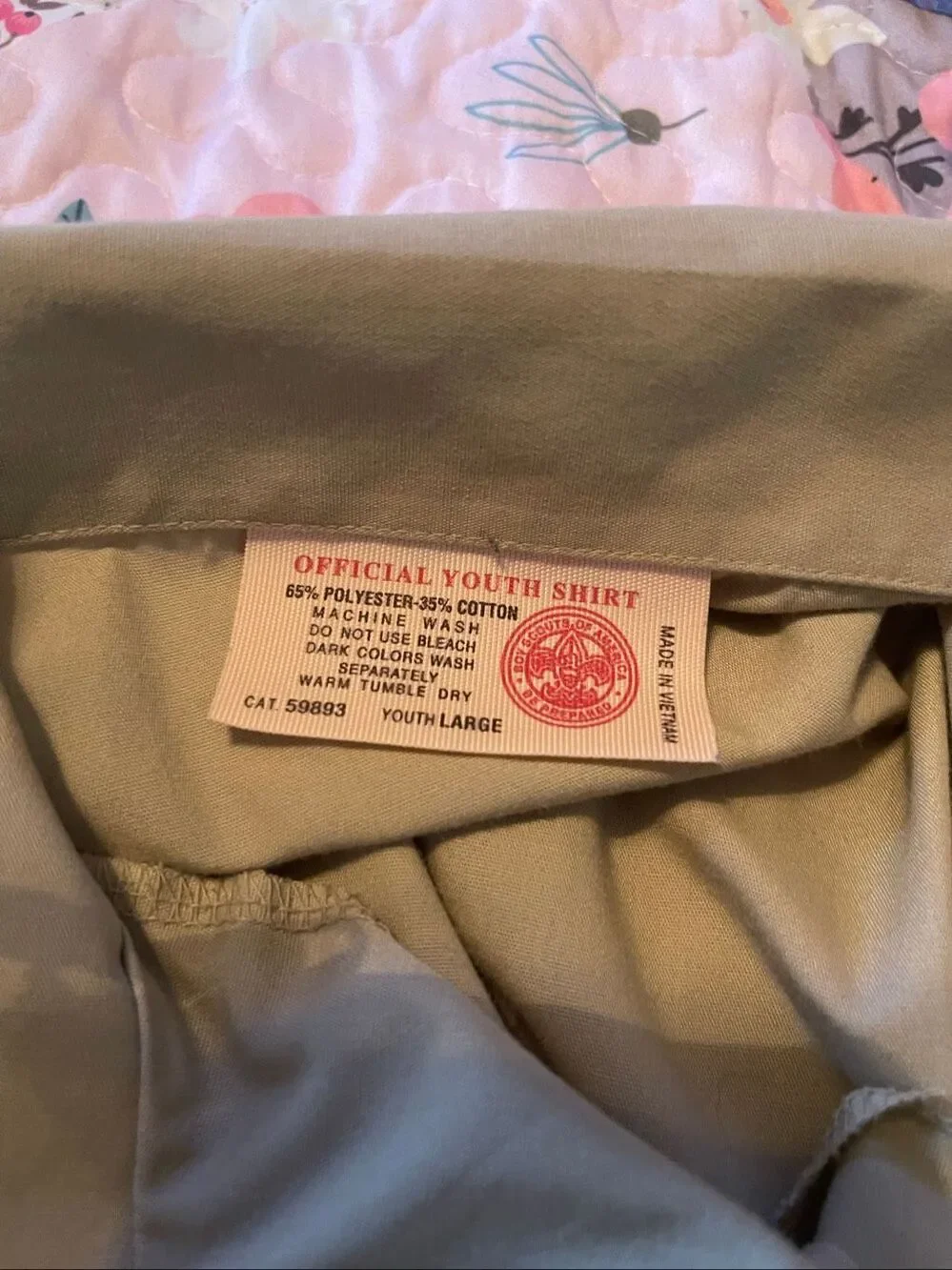 Boy Scouts of America Youth Tan Short Sleeve Button Down Uniform Shirt Large